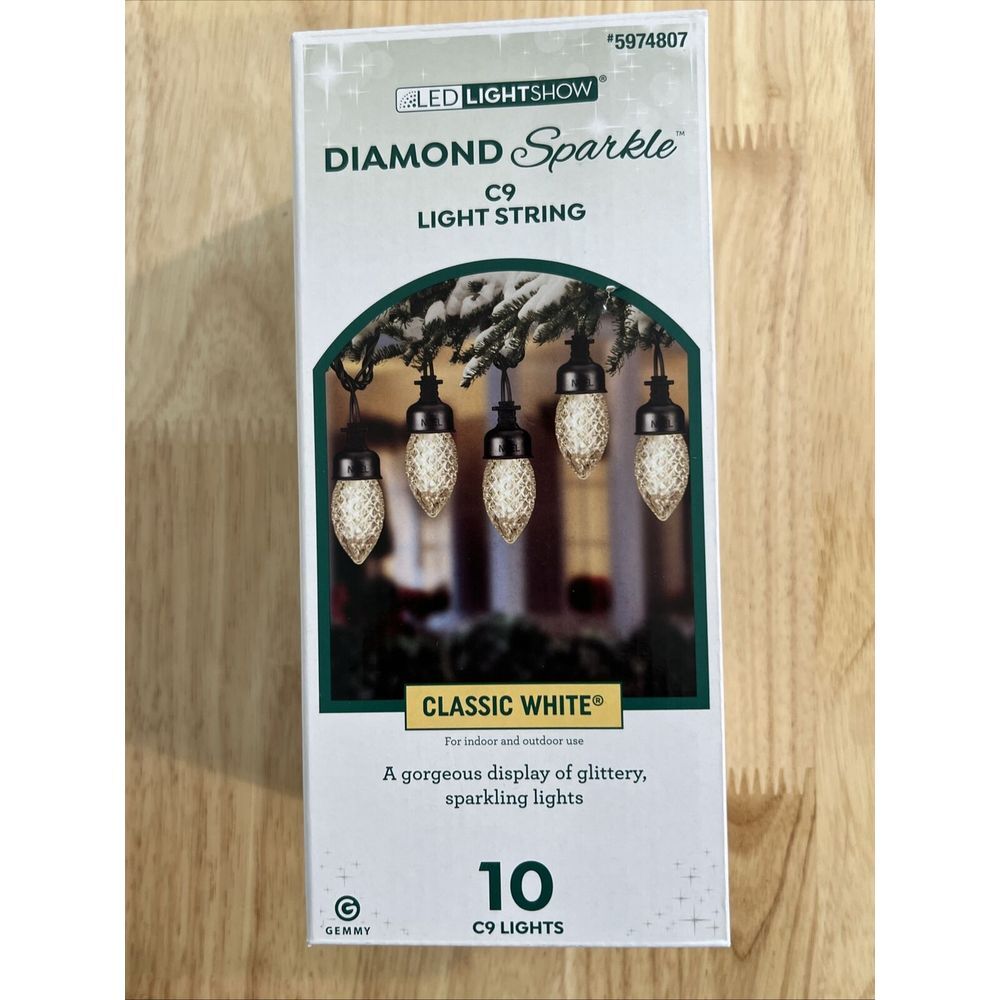 NEW Gemmy Lightshow Diamond Sparkle 10ct C9 LED‎ Sparkling Classic White Lights